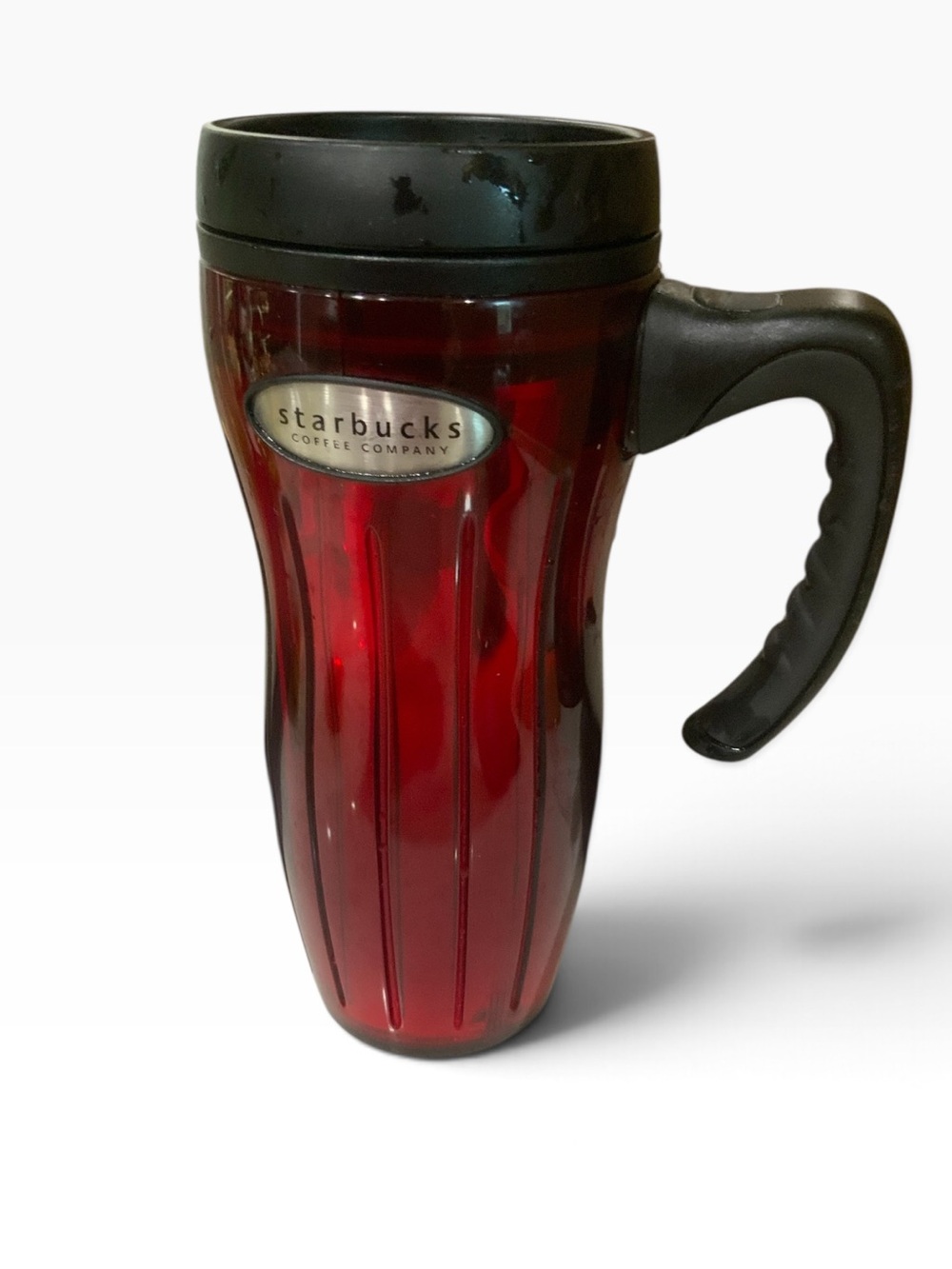 Vintage Starbucks Barista RED Travel Coffee Mug w/ Lid Handle Tumbler 16 oz 2002